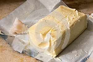 Close up on a large pat of farm butter