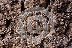 Close up Textured background of a wall of medieval stone masonry. The wall is sloppy built of mountain stones. Medieval