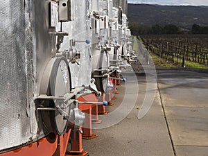 Close Up of Large Wine Vats at Vineyard