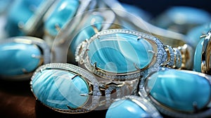 A close-up of Larimar jewelry, showcasing its exquisite blue and turquoise patterns