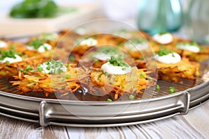 close-up of latkes on a serving dish