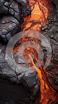 Close-up of a lava flow of volcano texture background. Magma textured molten rock surface banner for wallpaper