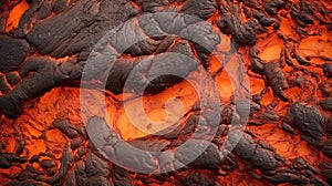 Close-up of a lava flow of volcano texture background. Magma textured molten rock surface banner for wallpaper