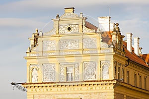 close up of Lavka building, Prague, Czech Republic