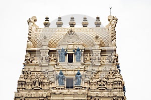 Close-up of Laxmi Narsimha Hindu Temple, dedicated to Narasimha, isolated on a white background
