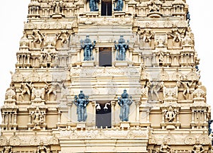 Close-up of Laxmi Narsimha Hindu Temple dedicated to Narasimha, isolated on a white background