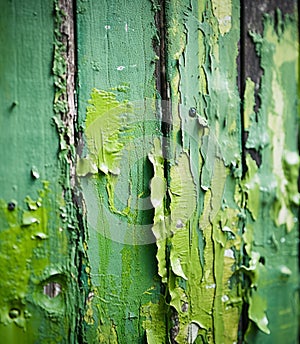 close up of a layer of colored paint on fence boards