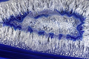 Close up on a layered blue geode