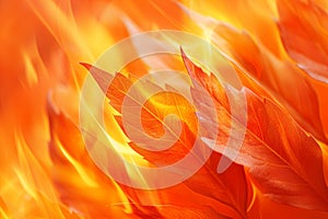 Close up of a leaf engulfed in flames fantasy wallpaper background