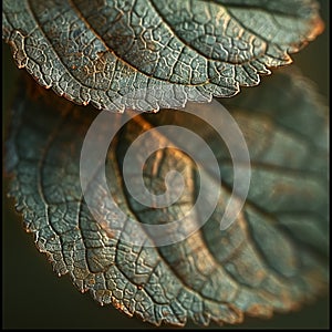 Close-up of a leaf with intricate vein patterns