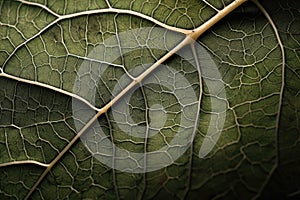 close-up of leaf, with veins and intricate details visible