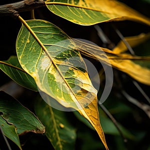 a close up of a leaf with yellow spots