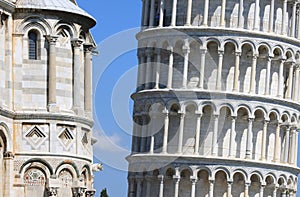 Close-up of leaning tower and cathedral in Pisa photo