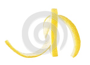 Close-up of lemon peel isolated on white background, without a shadow. Healthy food