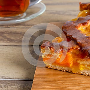 Close-up of lemon pie on a cutting board