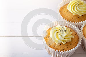 Close Up Lemon and Poppy Seed Muffins