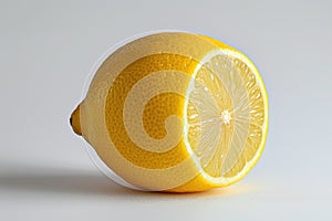 Close Up of a Lemon on a White Background A detailed view of a lemon, showcasing its vibrant yellow color and textured skin,