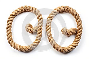Close up of length of rope forming letter G, isolated on white background