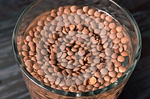close-up of the lentils soaked in a glass of water