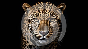 Close up of leopard's face showing its eyes and whiskers. Generative AI