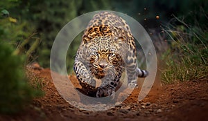 Close-up of a leopard stalking prey