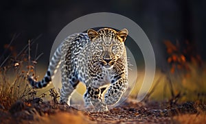 Close-up of a leopard stalking prey