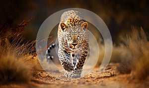 Close-up of a leopard stalking prey