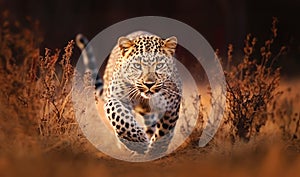 Close-up of a leopard stalking prey