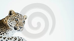 close up leopard on white background with space for text. Copy space