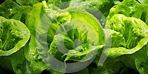 Close up of lettuce grown in greenhouse with drip irrigation hose system