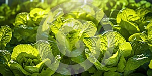 Close up of lettuce grown in greenhouse with drip irrigation hose system