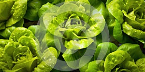 Close up of lettuce grown in greenhouse with drip irrigation hose system