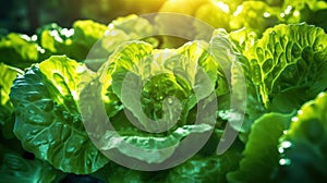 Close up of lettuce grown in greenhouse with drip irrigation hose system