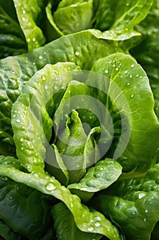 Close up of lettuce grown in greenhouse with drip irrigation hose system