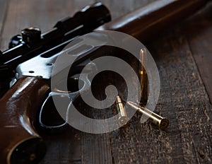 Close up lever action rifle and bullets