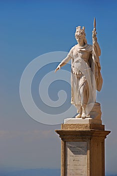 Close up of Liberty Statue, symbol of freedom, at Public Palace Palazzo Pubblico, Piazza della Liberta, Republic of San Marino