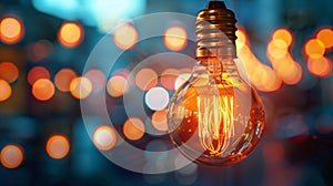 A close up of a light bulb with some blurry lights in the background, AI