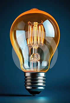 A close up of a light bulb on a table. Generative AI image.