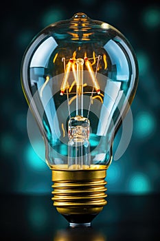 A close up of a light bulb on a table. Generative AI image.