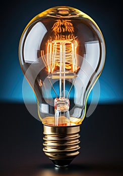 A close up of a light bulb on a table. Generative AI image.