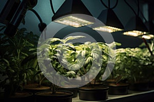 close-up of a light system in a homegrow, illuminating the plants