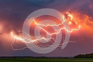 CLose up with lightning with dramatic clouds composite image . Night thunder-storm