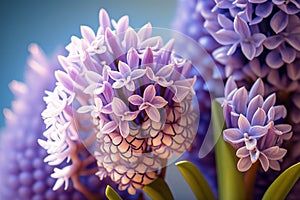 Close up of lilac Hyacinth flower. Macro photography style.