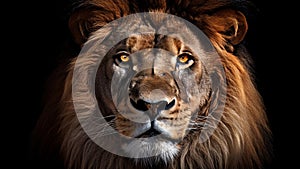 Close-Up of a Lion\'s Face: Majestic Creature, Carnivore, Wildlife Conservation, Fauna