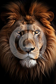 A Close-Up of a Lion\'s Face, Radiating Majestic Ferocity photo