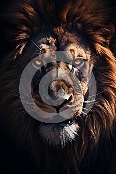 A Close-Up of a Lion\'s Face, Radiating Majestic Ferocity photo