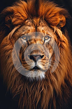 Close-Up of Lions Face Against Black Background