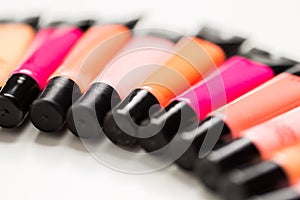 Close up of lip gloss tubes