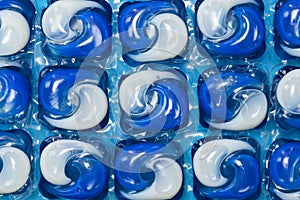 Close up of liquid washing laundry pods