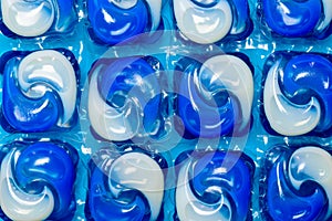 Close up of liquid washing laundry pods